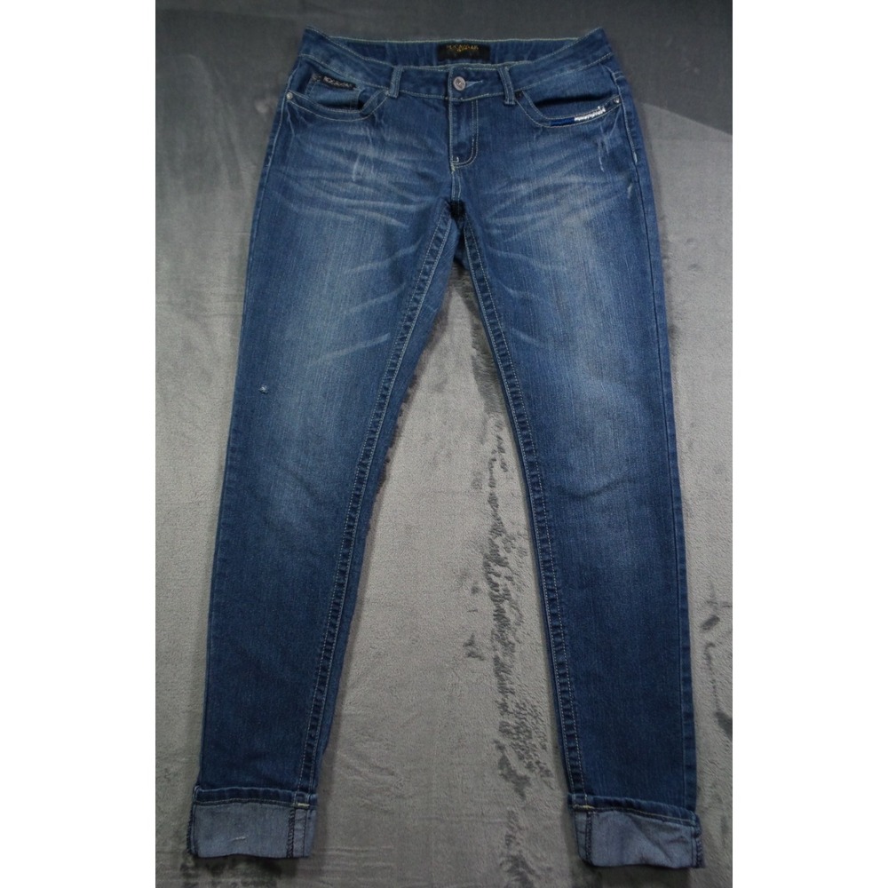 Vintage Rocawear Jeans Womens Size 11 Blue Denim Embroidered Stretch Mid‎ Rise